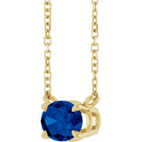 14K Gold Oval Lab-Grown Blue Sapphire Solitaire Necklace - Yellow Gold - view 2