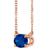 14K Gold Oval Natural Blue Sapphire Solitaire Necklace - Rose Gold - view 2