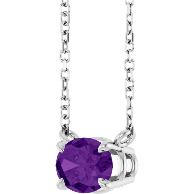 Platinum Oval Natural Amethyst Solitaire Necklace - view 2