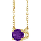 14K Gold Oval Natural Amethyst Solitaire Necklace - Yellow Gold - view 2