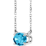 Platinum Oval Natural Aquamarine Solitaire Necklace - view 2