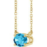 14K Gold Oval Natural Aquamarine Solitaire Necklace - Yellow Gold - view 2
