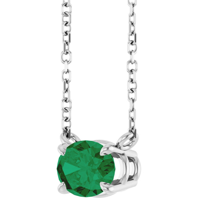 Platinum Oval Lab-Grown Emerald Solitaire Necklace - view 2