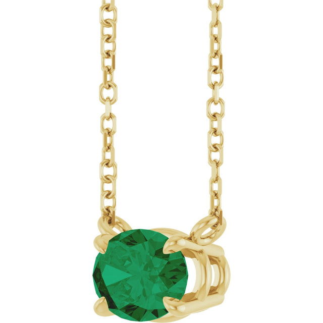 14K Gold Oval Lab-Grown Emerald Solitaire Necklace - Yellow Gold - view 2