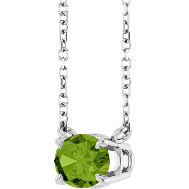 14K Gold Oval Natural Peridot Solitaire Necklace - White Gold - view 2