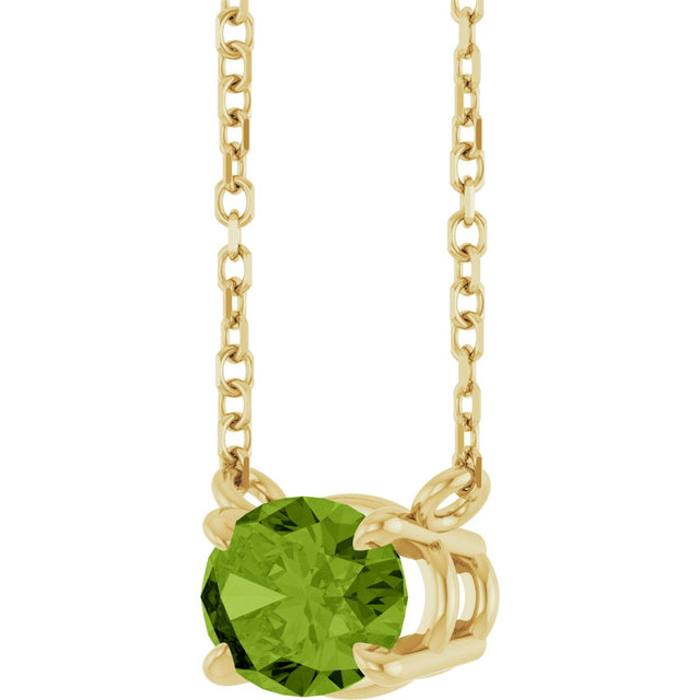 14K Gold Oval Natural Peridot Solitaire Necklace - Yellow Gold - view 2