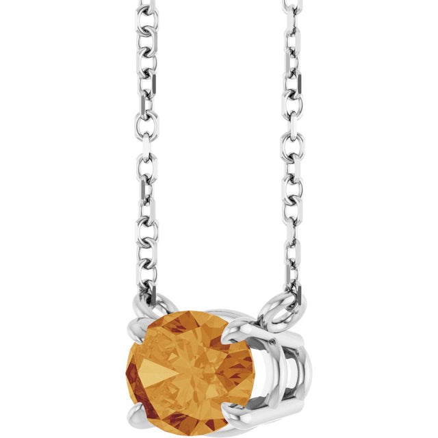 Platinum Oval Natural Citrine Solitaire Necklace - view 2