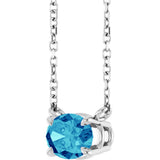 Platinum Oval Natural Blue Zircon Solitaire Necklace - view 2