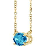 14K Gold Oval Natural Blue Zircon Solitaire Necklace - Yellow Gold - view 2