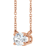 14K Gold Oval Natural White Sapphire Solitaire Necklace - Rose Gold - view 2