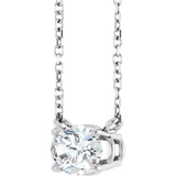 14K Gold Oval Natural White Sapphire Solitaire Necklace - White Gold - view 2