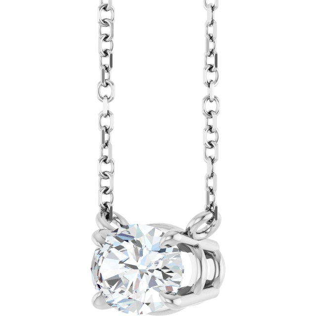 14K Gold Oval Natural White Sapphire Solitaire Necklace - White Gold - view 2