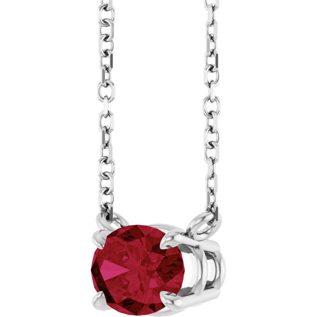 14K Gold Oval Lab-Grown Ruby Solitaire Necklace - White Gold - view 2
