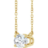 14K Gold Oval Natural White Sapphire Solitaire Necklace - Yellow Gold - view 2