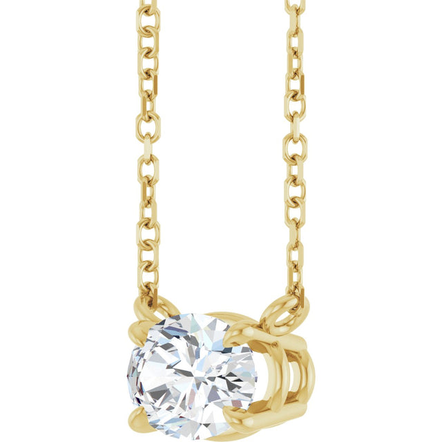 14K Gold Oval Natural White Sapphire Solitaire Necklace - Yellow Gold - view 2
