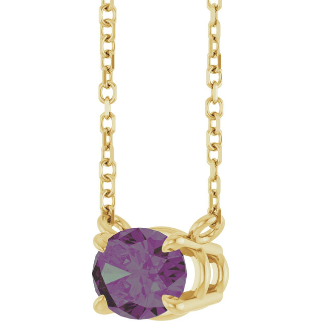 14K Gold Oval Lab-Grown Alexandrite Solitaire Necklace - Yellow Gold - view 2