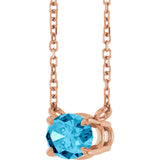 14K Gold Oval Natural Aquamarine Solitaire Necklace - Rose Gold - view 2