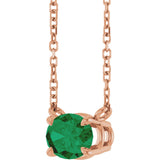 14K Gold Oval Lab-Grown Emerald Solitaire Necklace - Rose Gold - view 2