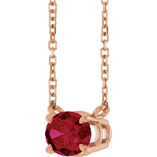 14K Gold Oval Natural Ruby Solitaire Necklace - Rose Gold - view 2