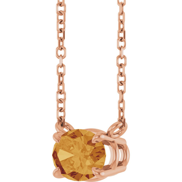14K Gold Oval Natural Citrine Solitaire Necklace - Rose Gold - view 2