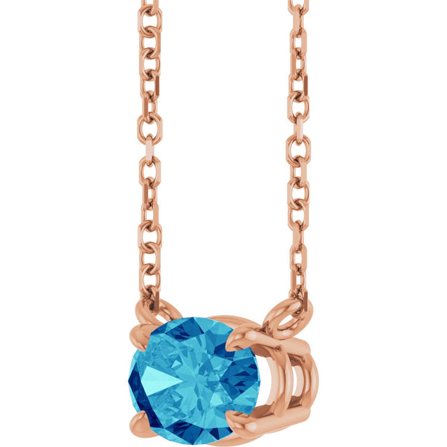 14K Gold Oval Natural Blue Zircon Solitaire Necklace - Rose Gold - view 2