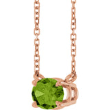 14K Gold Oval Natural Peridot Solitaire Necklace - Rose Gold - view 2