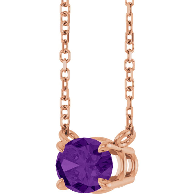 14K Gold Oval Natural Amethyst Solitaire Necklace - Rose Gold - view 2