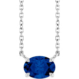 Platinum Oval Lab-Grown Blue Sapphire Solitaire Necklace