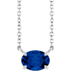 Platinum Oval Lab-Grown Blue Sapphire Solitaire Necklace