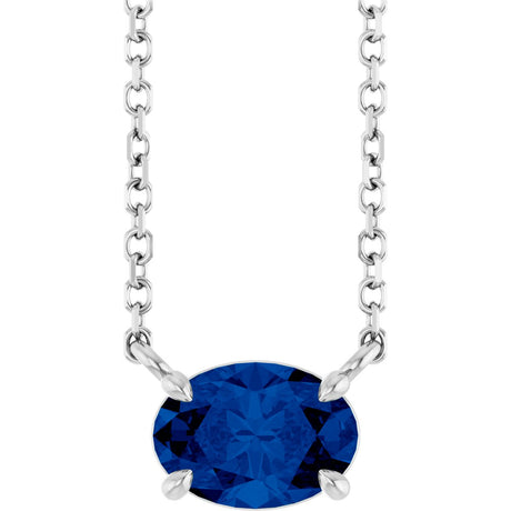 Platinum Oval Lab-Grown Blue Sapphire Solitaire Necklace