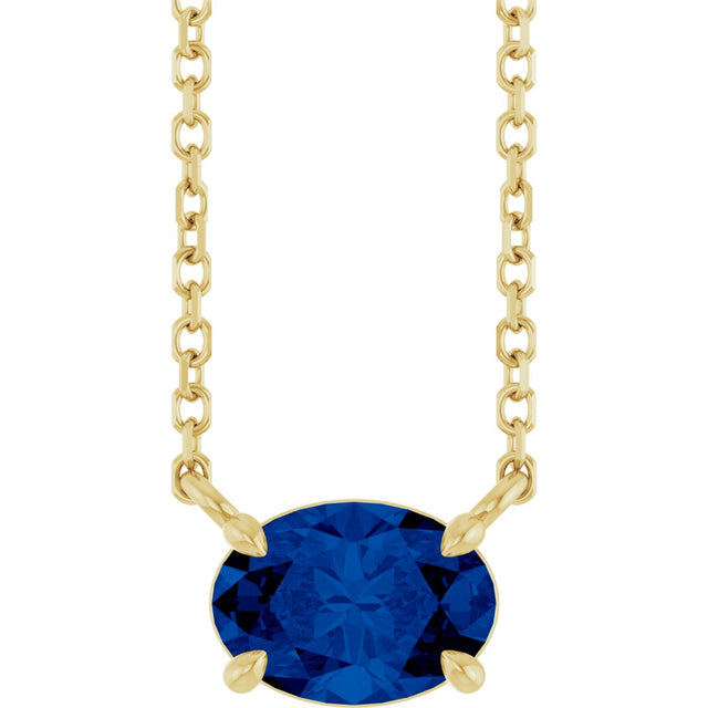 14K Gold Oval Lab-Grown Blue Sapphire Solitaire Necklace - Yellow Gold