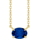 14K Gold Oval Natural Blue Sapphire Solitaire Necklace - Yellow Gold