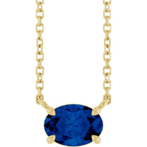 14K Gold Oval Natural Blue Sapphire Solitaire Necklace - Yellow Gold