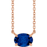14K Gold Oval Lab-Grown Blue Sapphire Solitaire Necklace - Rose Gold