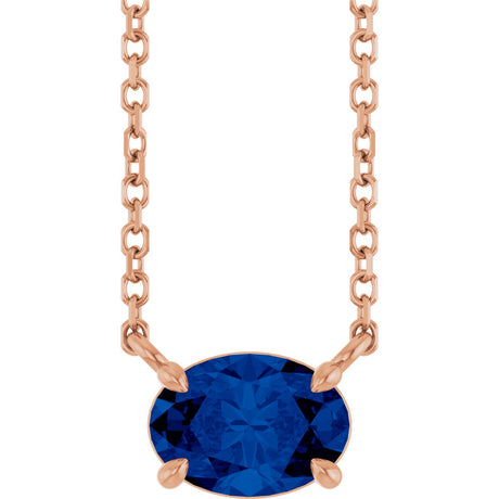 14K Gold Oval Lab-Grown Blue Sapphire Solitaire Necklace - Rose Gold