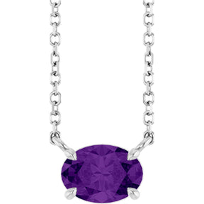 Platinum Oval Natural Amethyst Solitaire Necklace