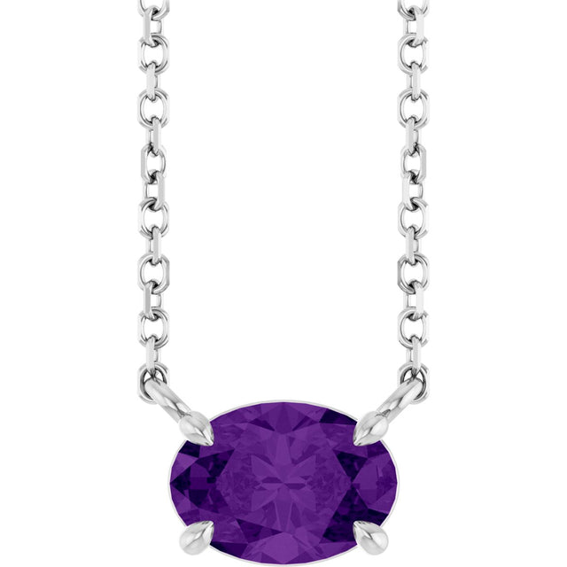 Platinum Oval Natural Amethyst Solitaire Necklace