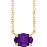 14K Gold Oval Natural Amethyst Solitaire Necklace - Yellow Gold