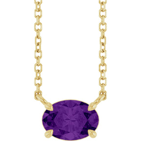 14K Gold Oval Natural Amethyst Solitaire Necklace - Yellow Gold
