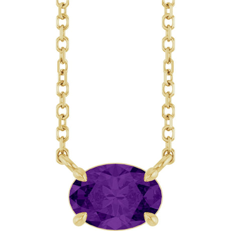 14K Gold Oval Natural Amethyst Solitaire Necklace - Yellow Gold