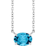 14K Gold Oval Natural Aquamarine Solitaire Necklace - White Gold