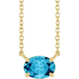 14K Gold Oval Natural Aquamarine Solitaire Necklace - Yellow Gold