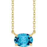 14K Gold Oval Natural Aquamarine Solitaire Necklace - Yellow Gold