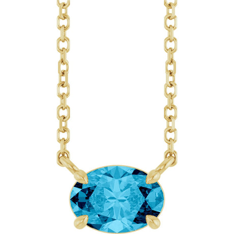 14K Gold Oval Natural Aquamarine Solitaire Necklace - Yellow Gold