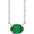 Platinum Oval Natural Emerald Solitaire Necklace