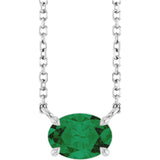 Platinum Oval Natural Emerald Solitaire Necklace