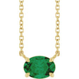 14K Gold Oval Natural Emerald Solitaire Necklace - Yellow Gold