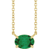 14K Gold Oval Natural Emerald Solitaire Necklace - Yellow Gold