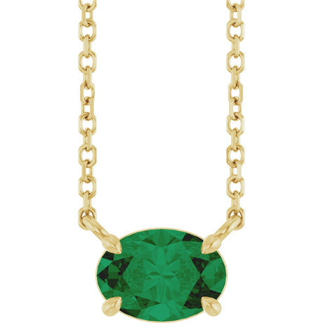 14K Gold Oval Lab-Grown Emerald Solitaire Necklace - Yellow Gold