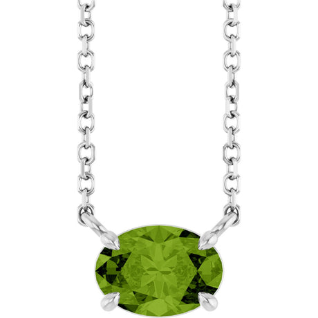 Platinum Oval Natural Peridot Solitaire Necklace
